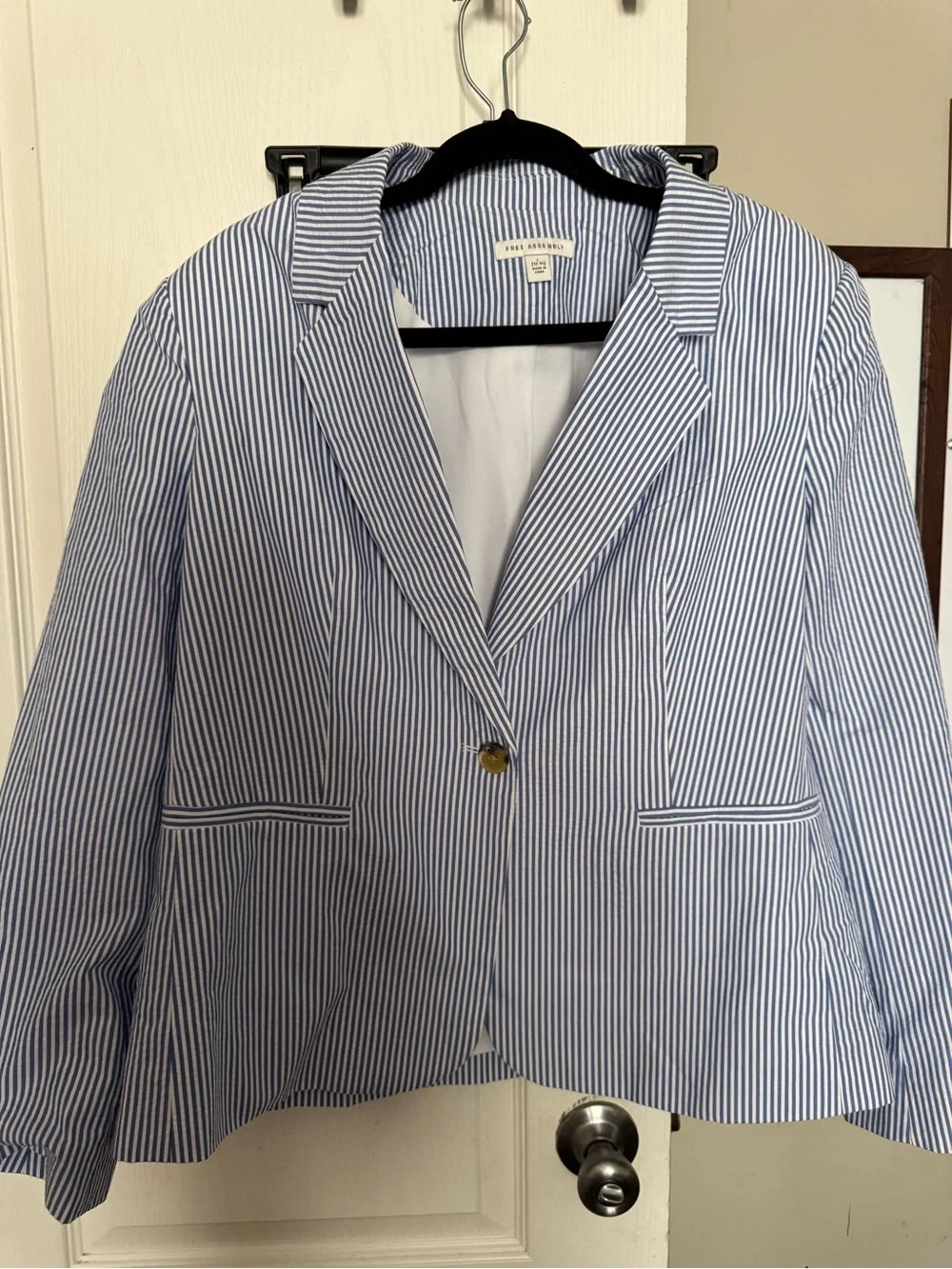Striped Blue Single-Button Blazer Jacket - Women's - Picture 1 of 2